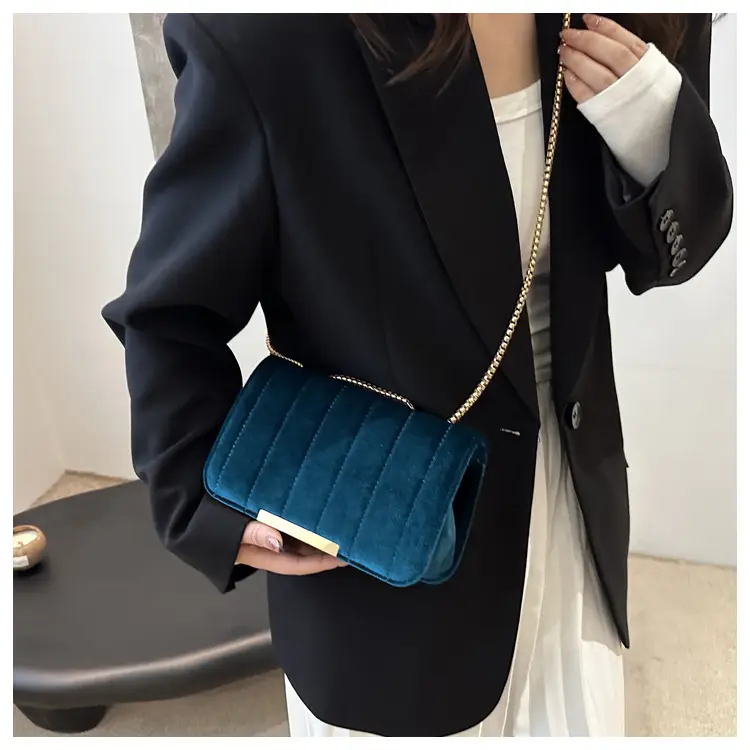 Black Velvet Crossbody Bag with Gold Chain for Women — feature 11