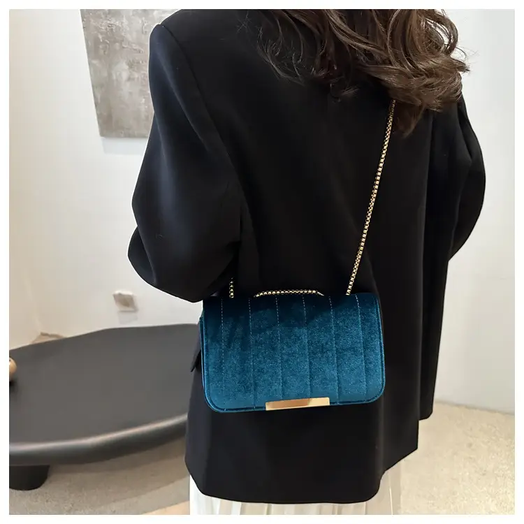 Black Velvet Crossbody Bag with Gold Chain for Women — feature 12