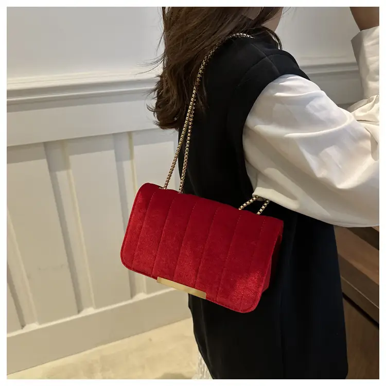 Black Velvet Crossbody Bag with Gold Chain for Women — feature 13