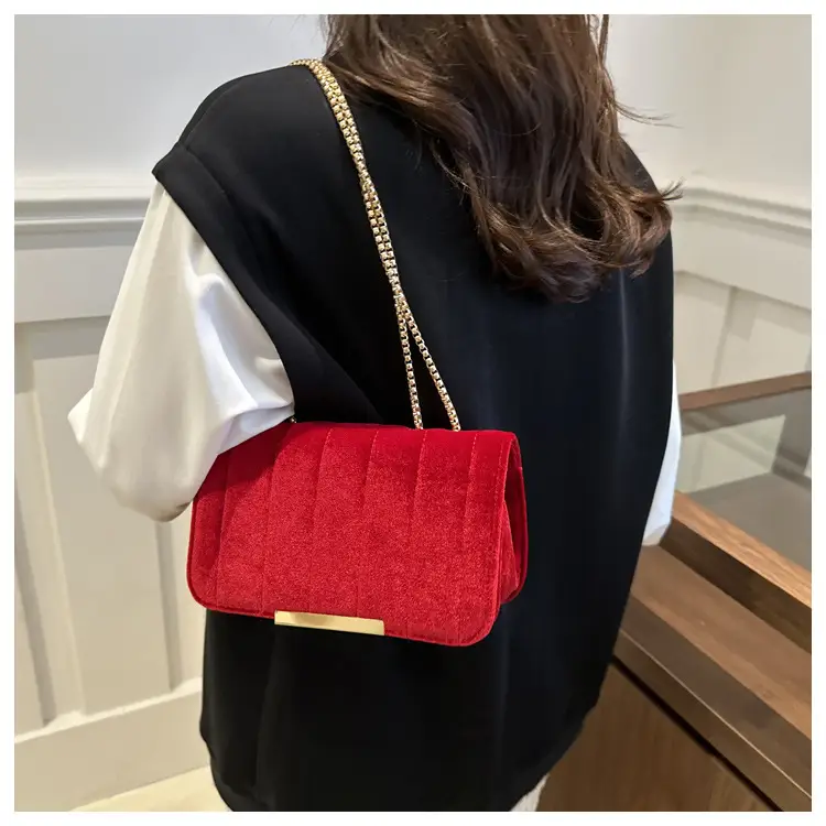 Black Velvet Crossbody Bag with Gold Chain for Women — feature 14