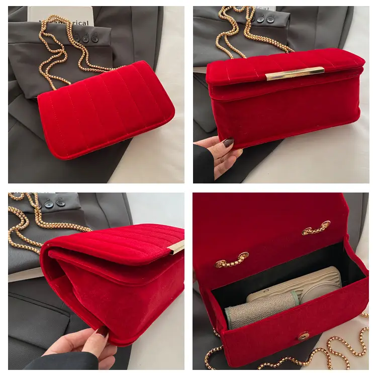 Black Velvet Crossbody Bag with Gold Chain for Women — feature 8