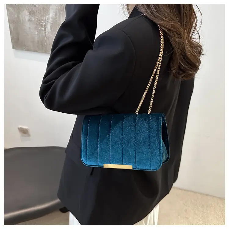 Black Velvet Crossbody Bag with Gold Chain for Women — feature 9