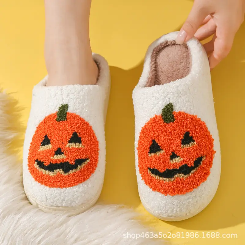 Halloween Pumpkin Slippers Cotton White Cross-Border - Image 6
