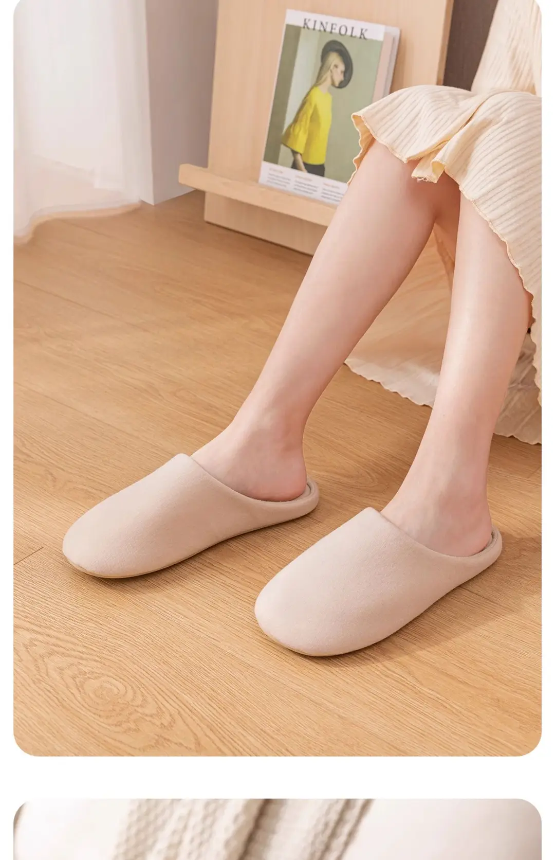Quiet Floor Fabric Slippers Cotton Home Cotton Shoes Autumn and Winter Indoor Soft Sole Silent Couple Cotton Slippers Women's Moon Shoes — feature 19