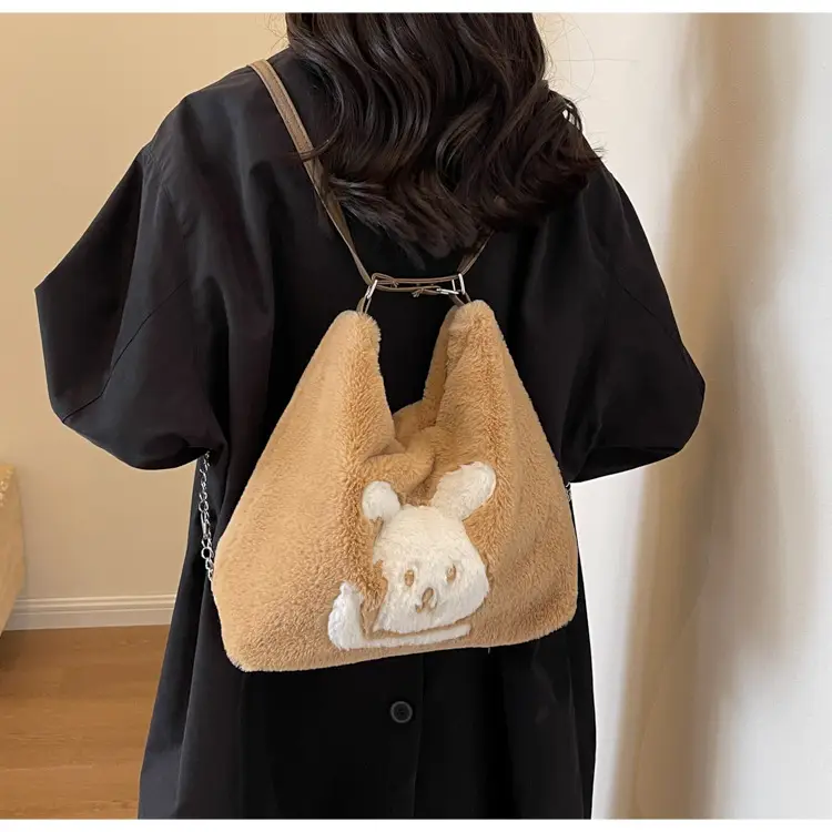 Vintage Black Rabbit Shoulder Bag for Women 2024 Winter — feature 12