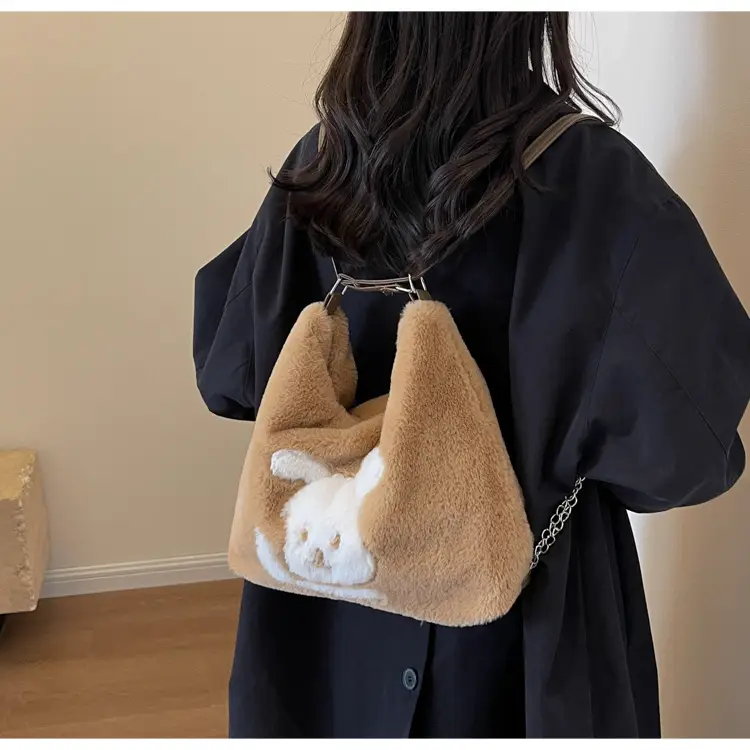 Vintage Black Rabbit Shoulder Bag for Women 2024 Winter — feature 13