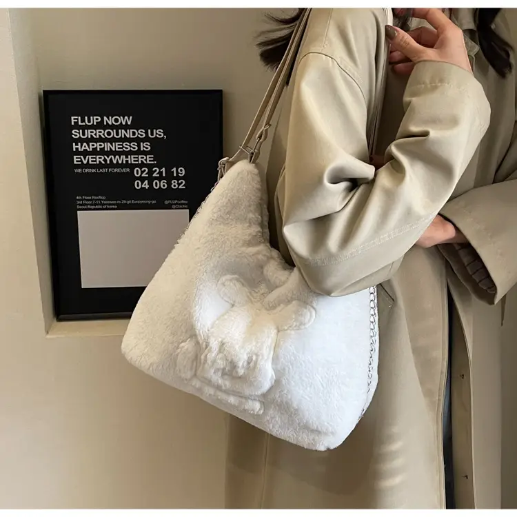 Vintage Black Rabbit Shoulder Bag for Women 2024 Winter — feature 16