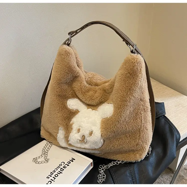 Vintage Black Rabbit Shoulder Bag for Women 2024 Winter — feature 20