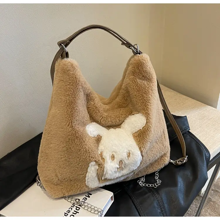 Vintage Black Rabbit Shoulder Bag for Women 2024 Winter — feature 21
