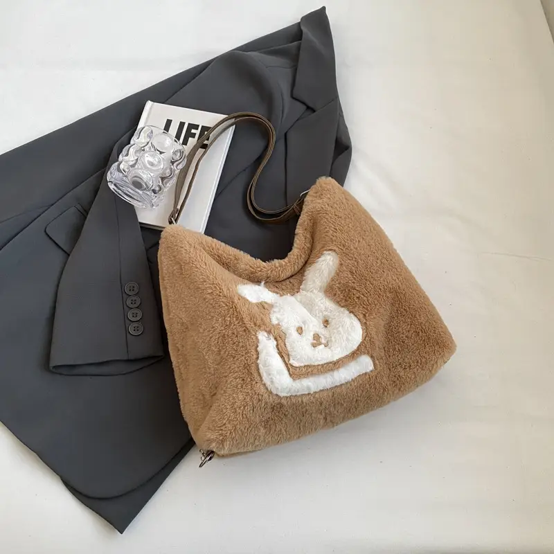 Vintage Black Rabbit Shoulder Bag for Women 2024 Winter - Image 2