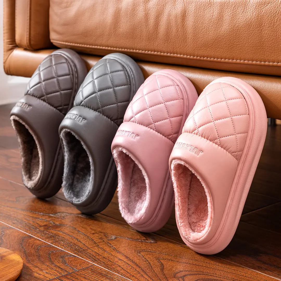 Waterproof Cotton Slippers for Men Autumn and Winter 2026 New Style Indoor Home Non-Slip Leather Thick-Soled Leather Slippers for Men Winter - Image 10