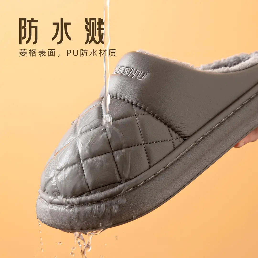 Waterproof Cotton Slippers for Men Autumn and Winter 2026 New Style Indoor Home Non-Slip Leather Thick-Soled Leather Slippers for Men Winter - Image 12