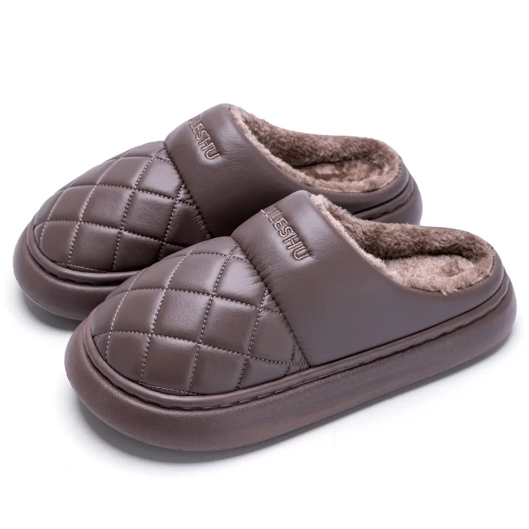 Waterproof Cotton Slippers for Men Autumn and Winter 2026 New Style Indoor Home Non-Slip Leather Thick-Soled Leather Slippers for Men Winter - Image 13
