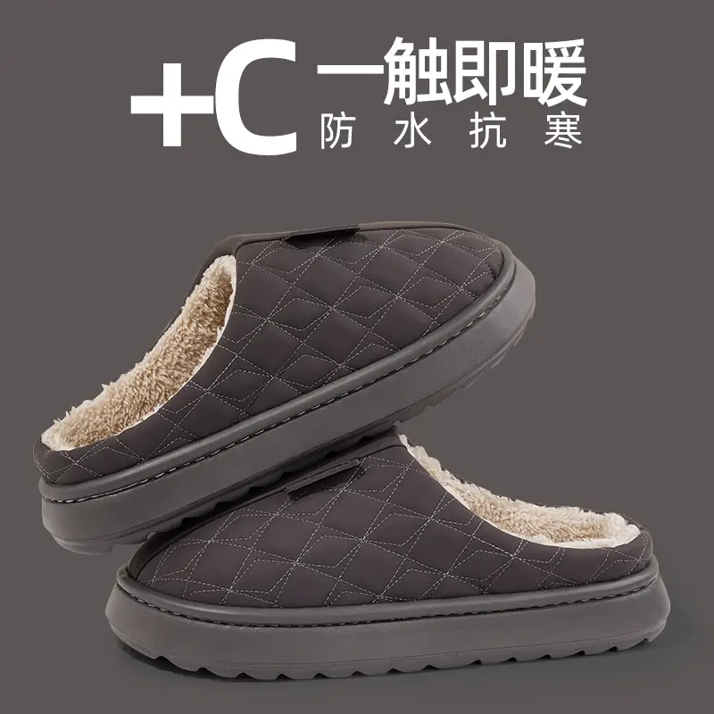 Waterproof Cotton Slippers for Men Autumn and Winter 2026 New Style Indoor Home Non-Slip Leather Thick-Soled Leather Slippers for Men Winter - Image 7