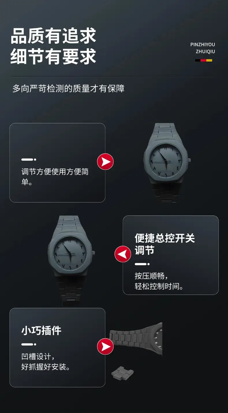 Men's Black Quartz Watch with Durable Plastic Band — feature 5
