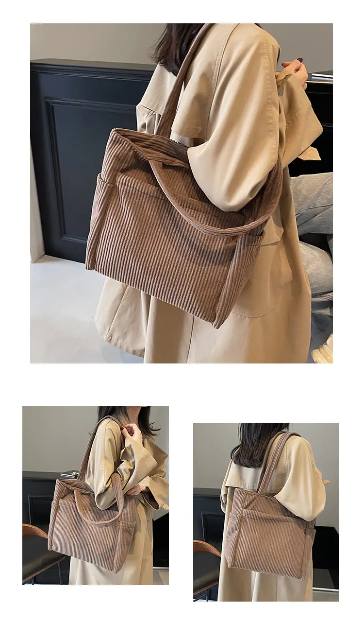 Brown Velvet Large Capacity Shoulder Bag — feature 10