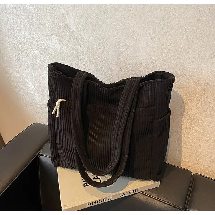 Brown Velvet Large Capacity Shoulder Bag — feature 14