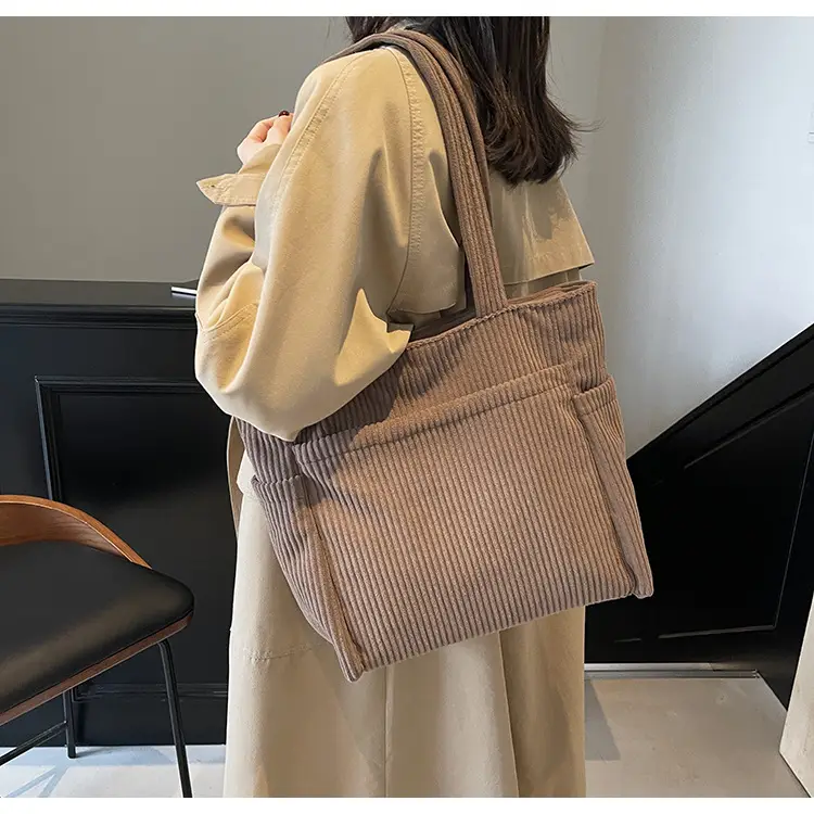 Brown Velvet Large Capacity Shoulder Bag — feature 24