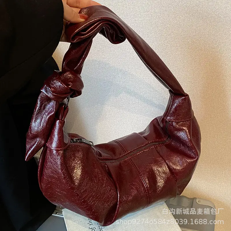2026 Korean Style Vintage Brown Pleated Shoulder Bag - Image 6