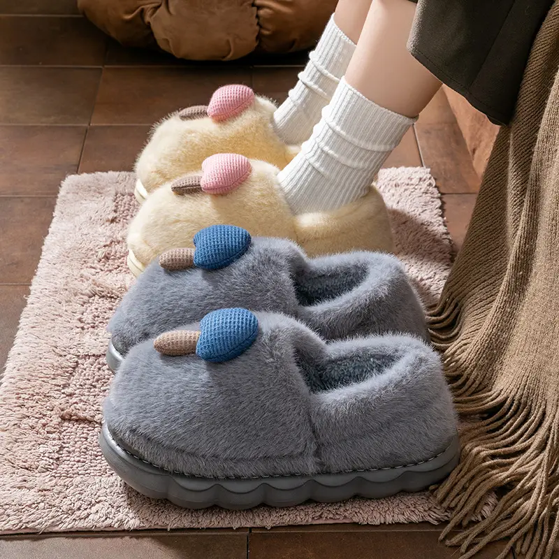 Cixi Cotton Slippers with Thick Bottom for Women Home Spring and Autumn and Winter Indoor Warm Non-slip Home Winter Plush Men
