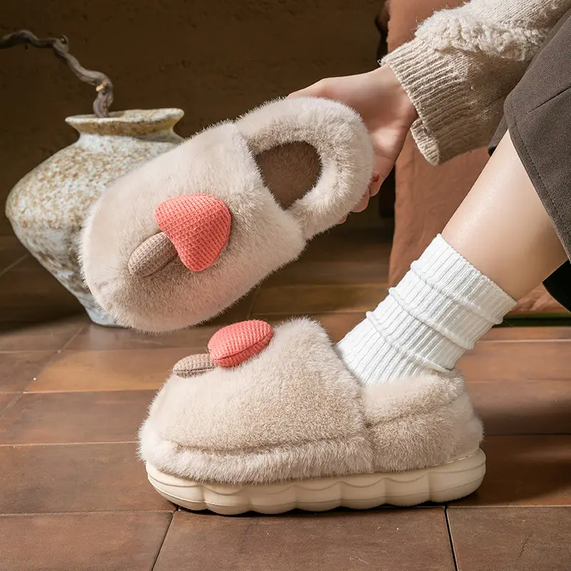 Cixi Cotton Slippers with Thick Bottom for Women Home Spring and Autumn and Winter Indoor Warm Non-slip Home Winter Plush Men