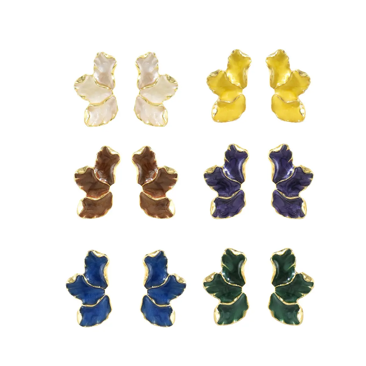 Japanese Clover Petal Earrings Purple Gold