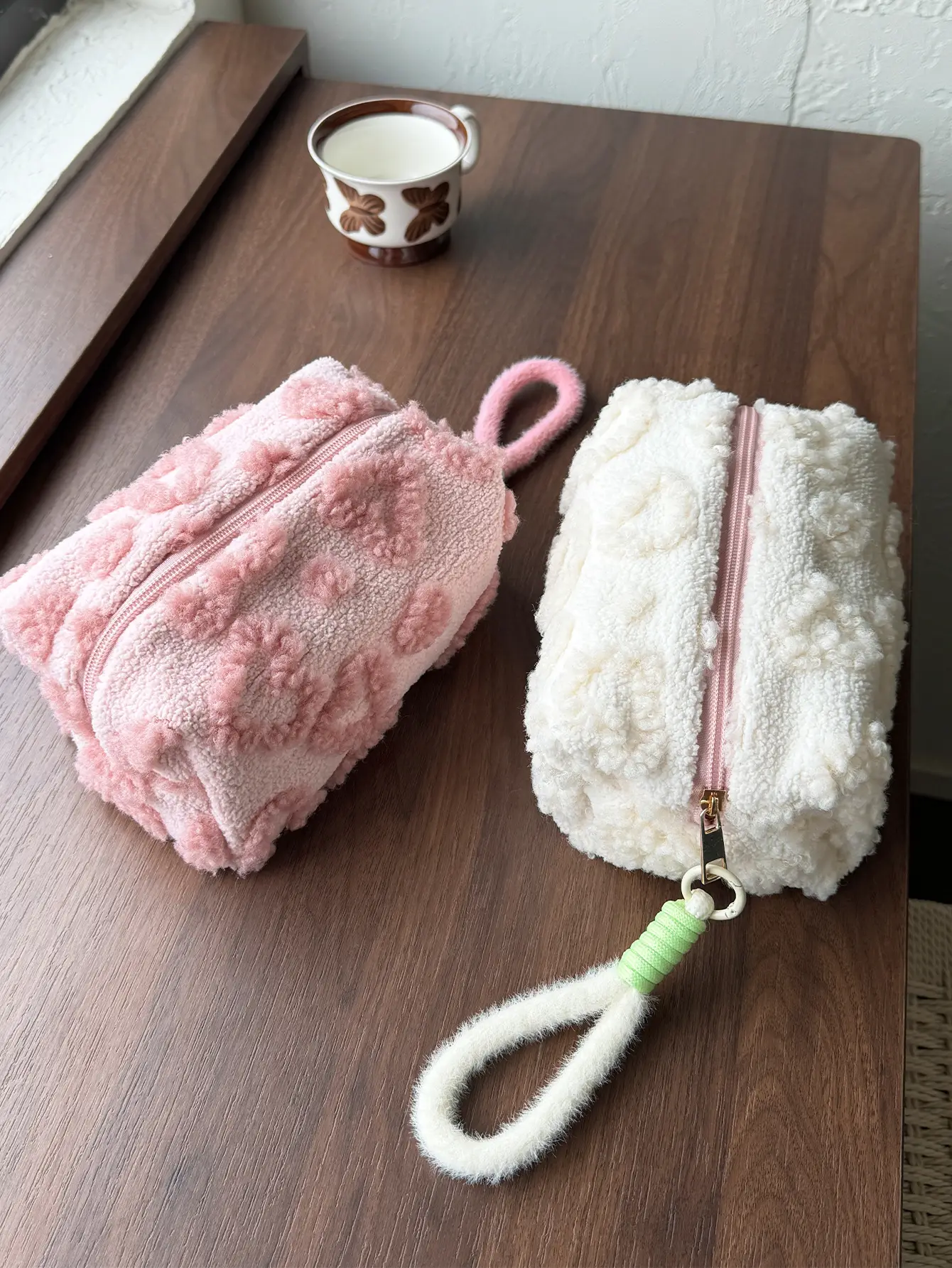 Pink Plush Cosmetic Storage Bag Travel Wash