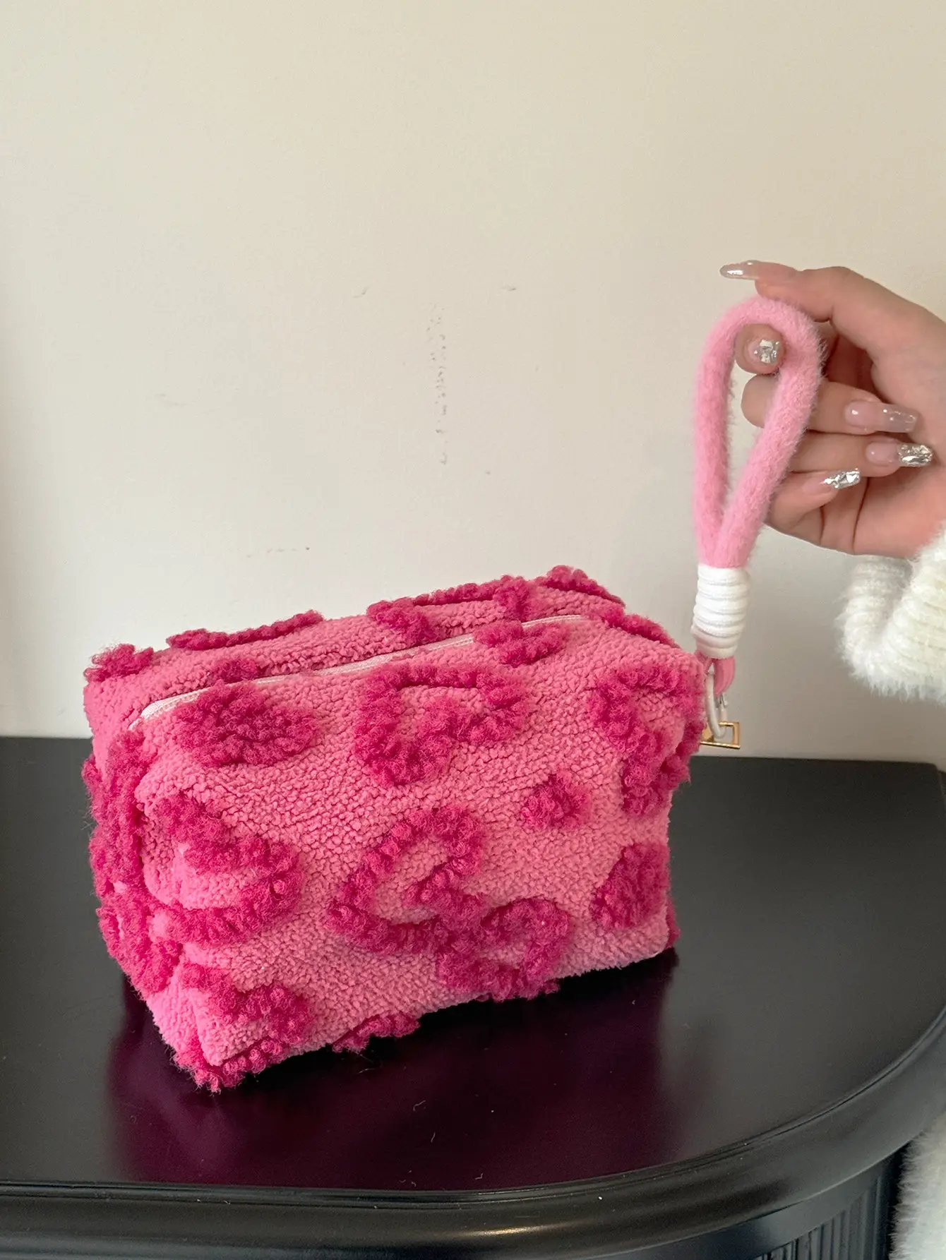 Pink Plush Cosmetic Storage Bag Travel Wash