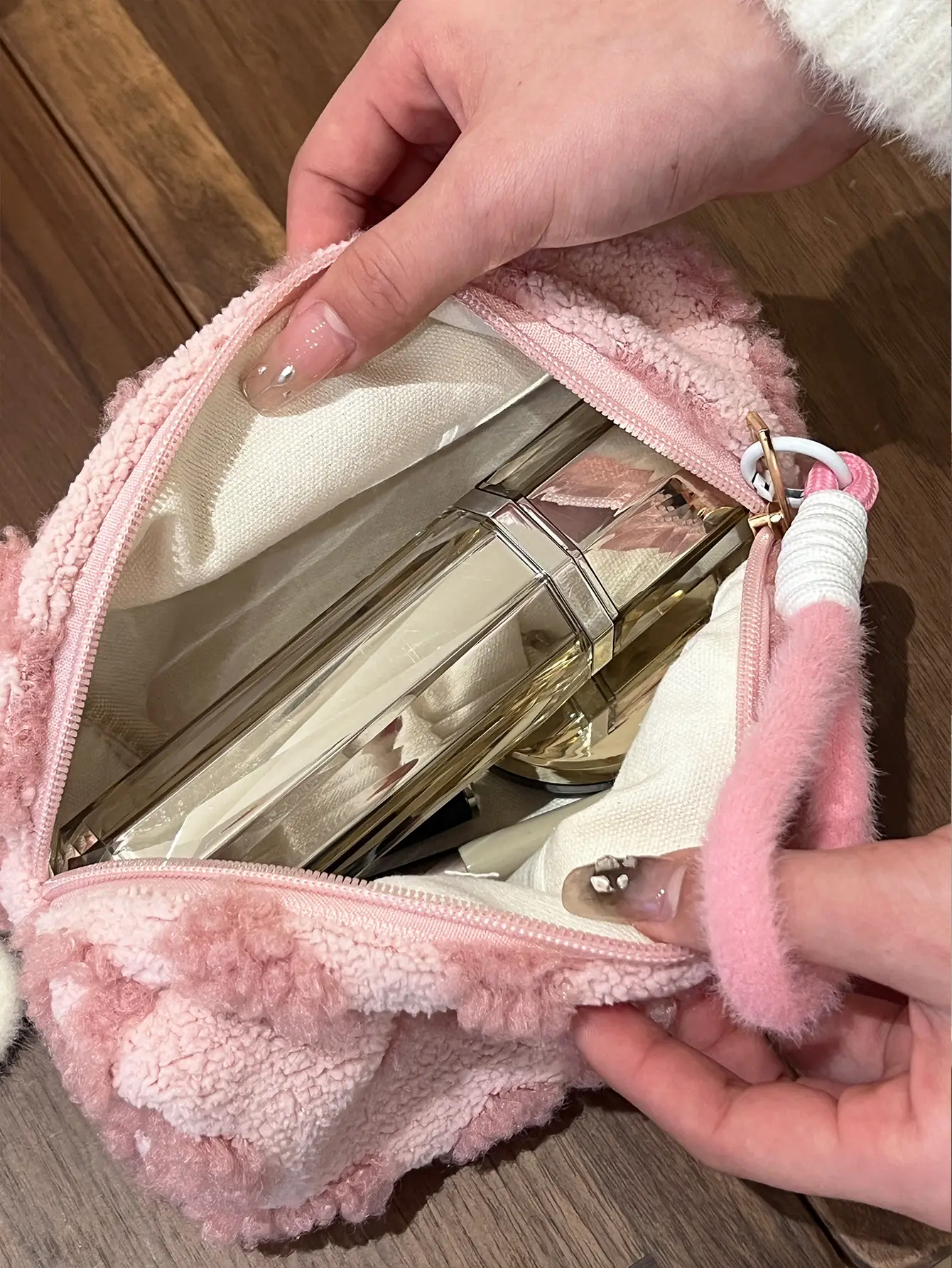 Pink Plush Cosmetic Storage Bag Travel Wash