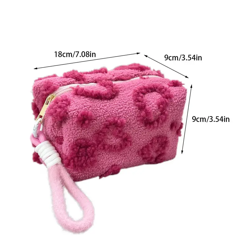 Pink Plush Cosmetic Storage Bag Travel Wash — feature 1