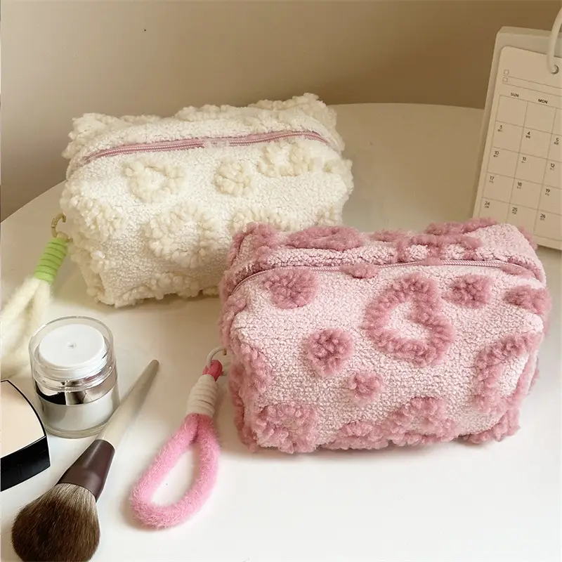 Pink Plush Cosmetic Storage Bag Travel Wash — feature 3