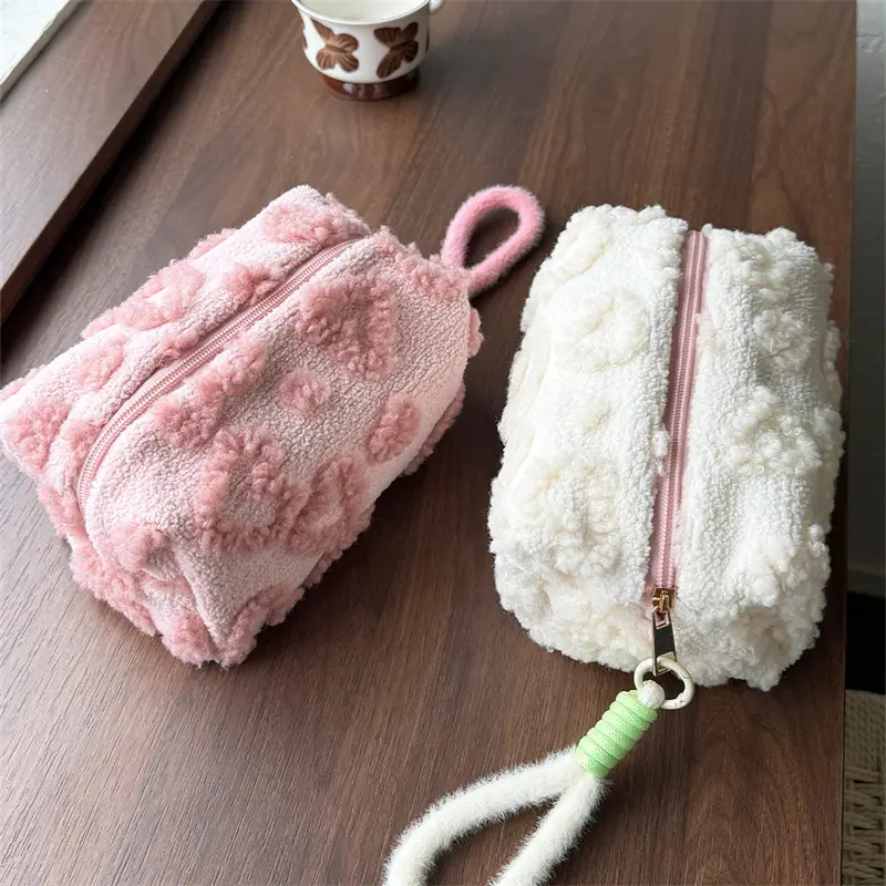 Pink Plush Cosmetic Storage Bag Travel Wash — feature 4