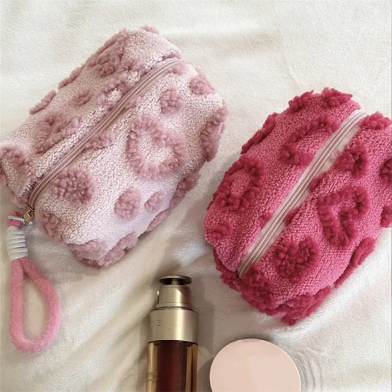 Pink Plush Cosmetic Storage Bag Travel Wash — feature 5