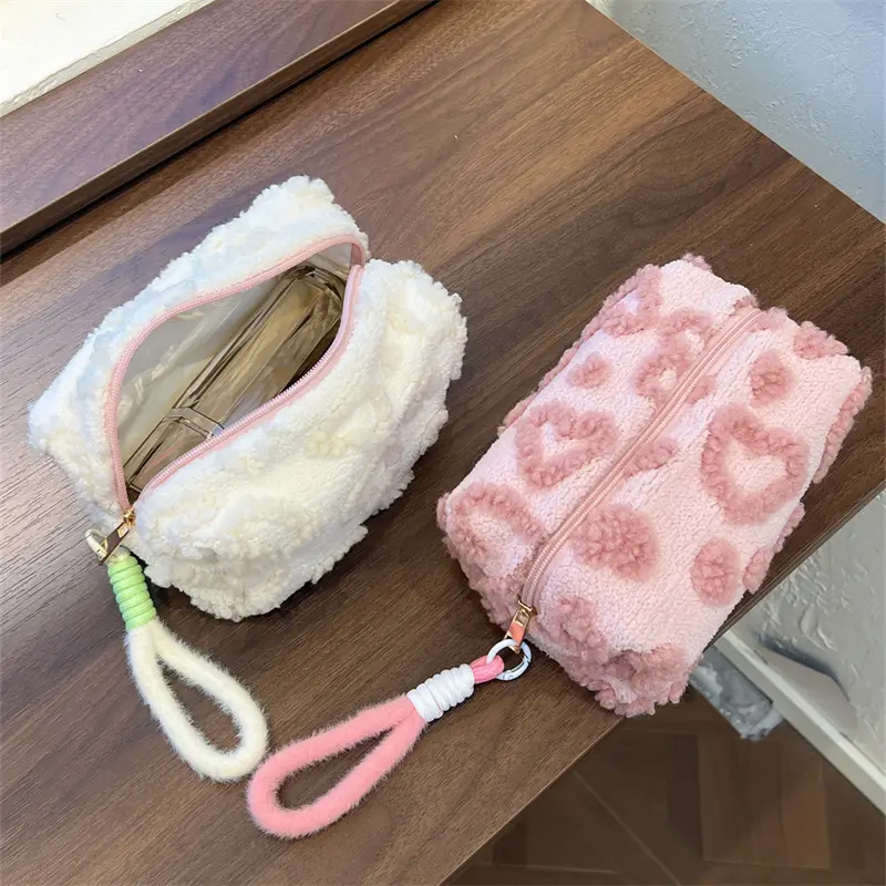 Pink Plush Cosmetic Storage Bag Travel Wash — feature 6