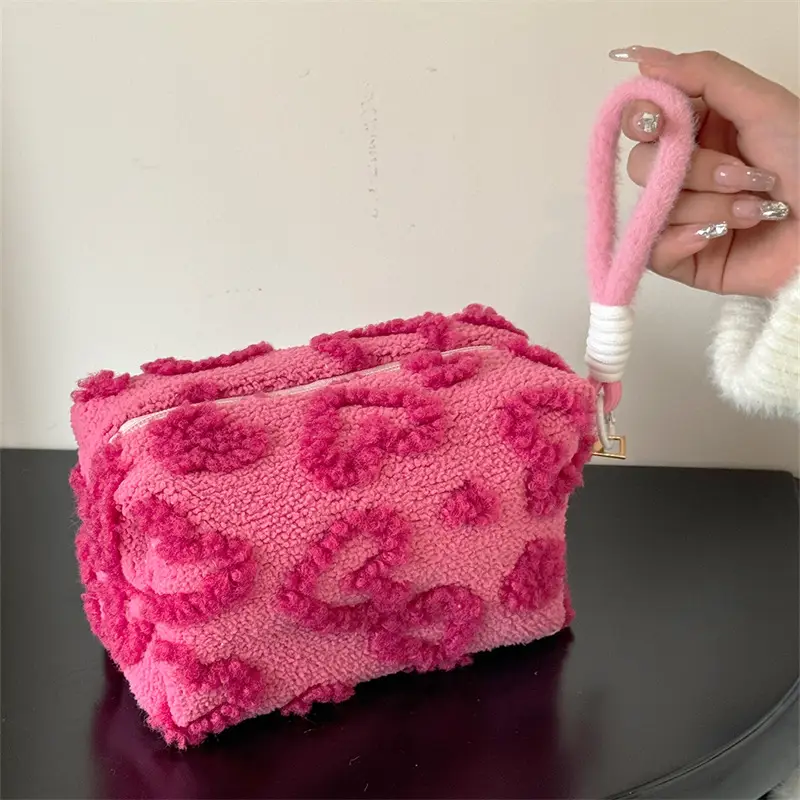 Pink Plush Cosmetic Storage Bag Travel Wash — feature 7