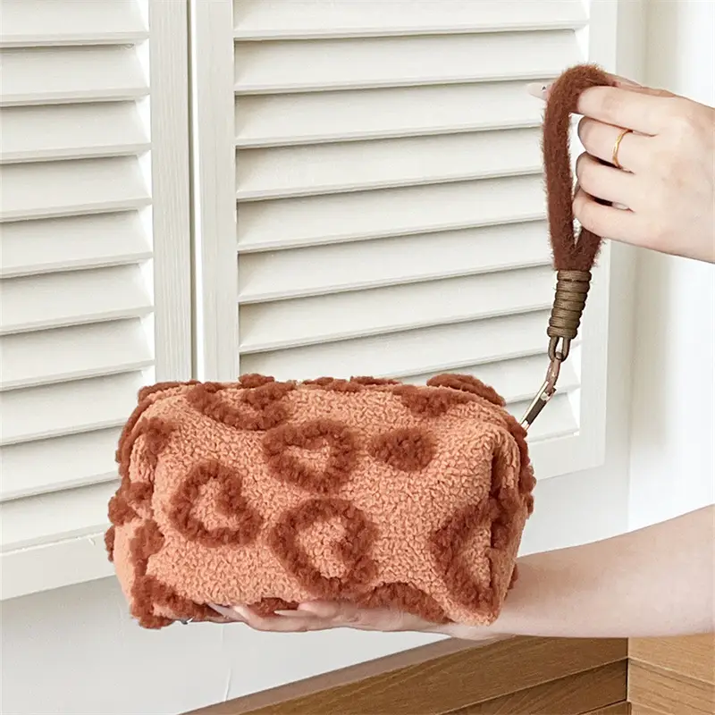 Pink Plush Cosmetic Storage Bag Travel Wash