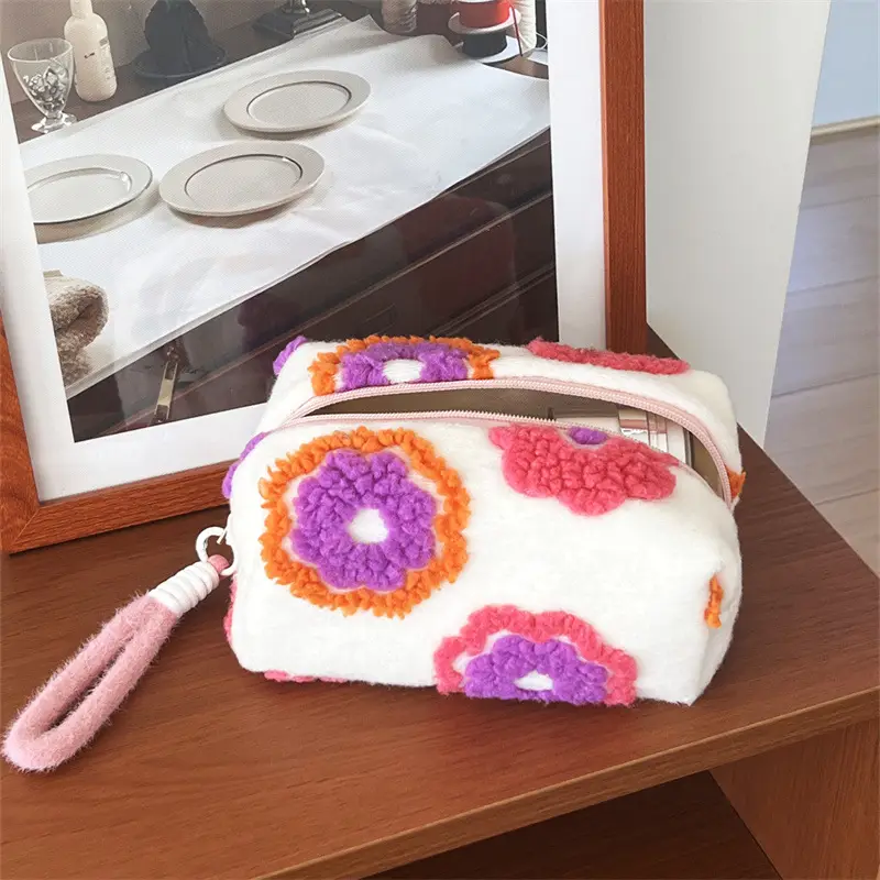Pink Plush Cosmetic Storage Bag Travel Wash