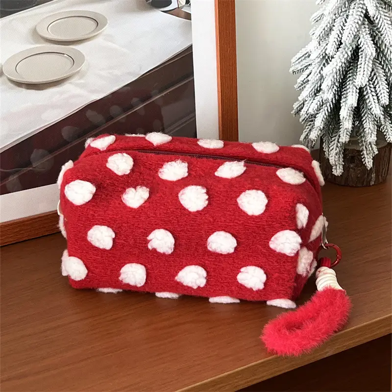 Pink Plush Cosmetic Storage Bag Travel Wash