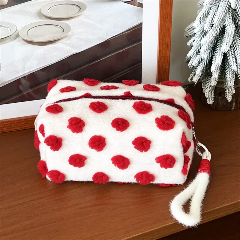 Pink Plush Cosmetic Storage Bag Travel Wash