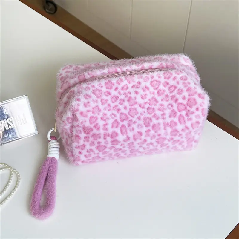 Pink Plush Cosmetic Storage Bag Travel Wash