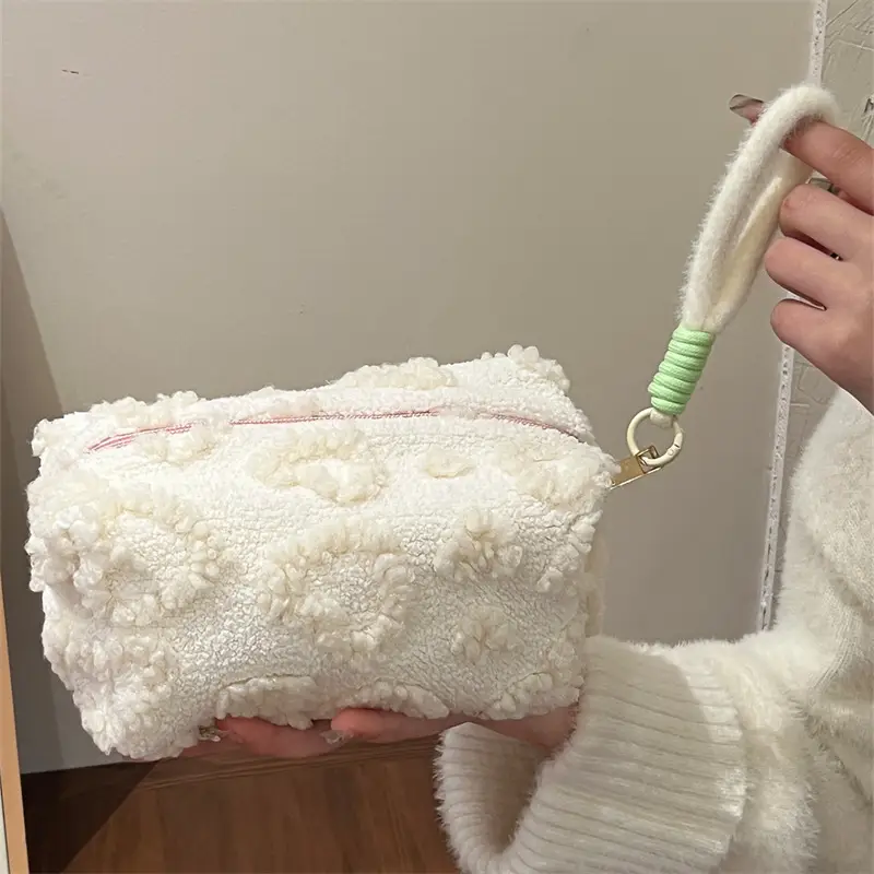 Pink Plush Cosmetic Storage Bag Travel Wash