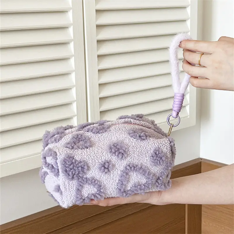 Pink Plush Cosmetic Storage Bag Travel Wash