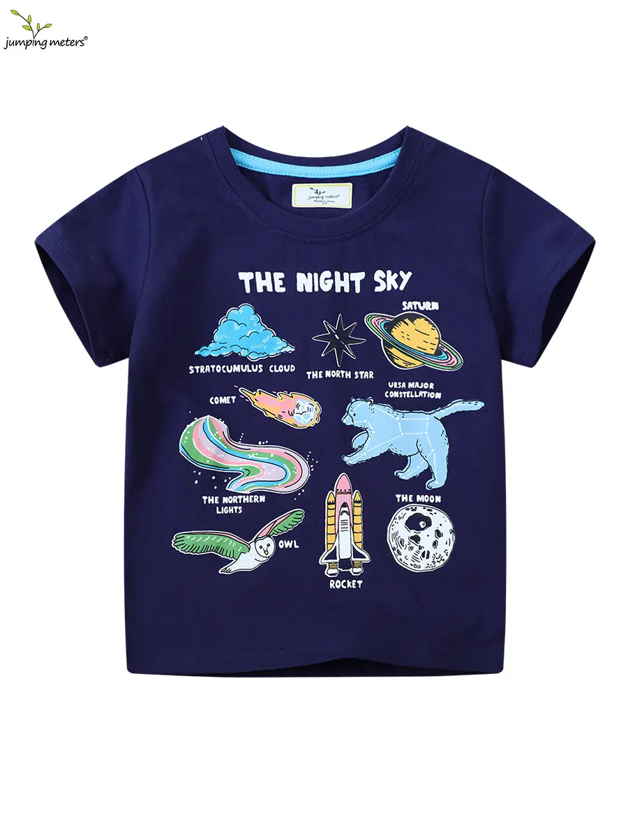 Girls Night Sky T-Shirt Short Sleeve Cotton Dark Blue
