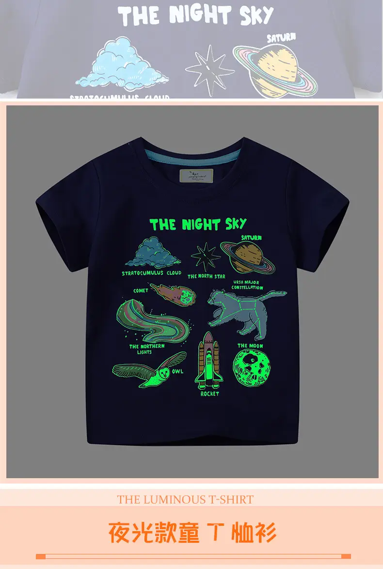 Girls Night Sky T-Shirt Short Sleeve Cotton Dark Blue — feature 3