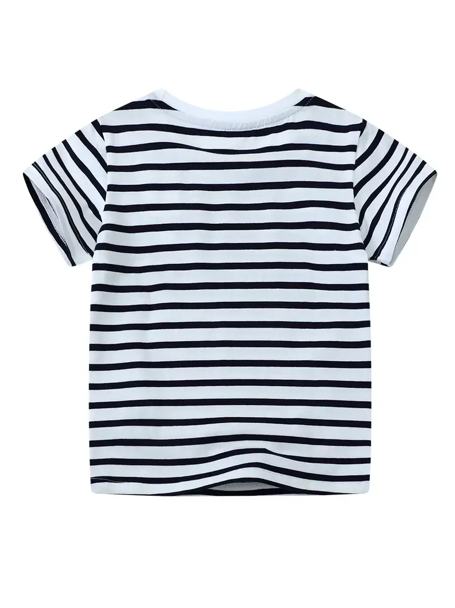 Boys Striped T-Shirt Baby Embroidered Cotton Summer 25 - Image 3