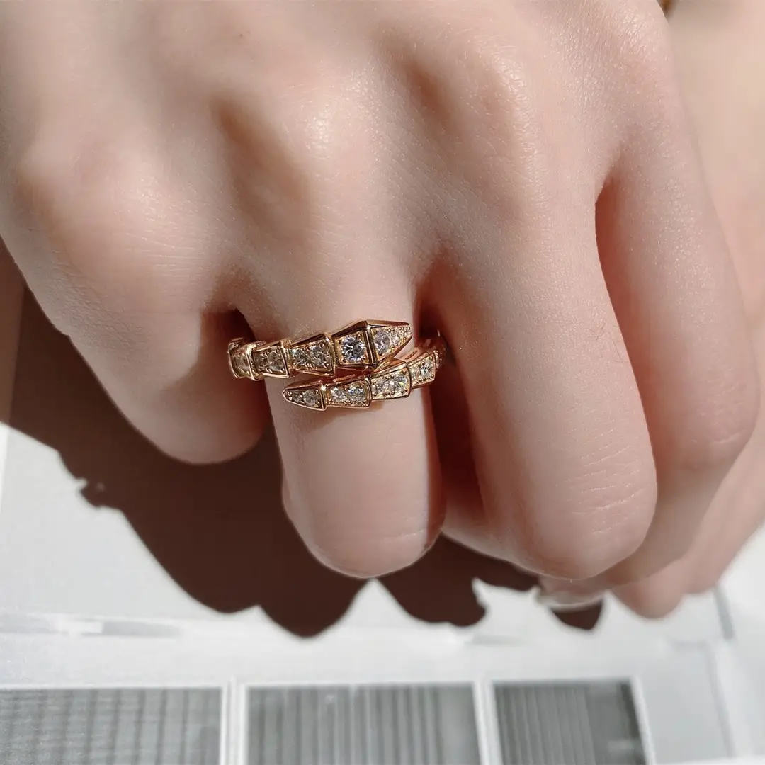 Gold Electroplated Full Diamond Snake Bone Ring for Women