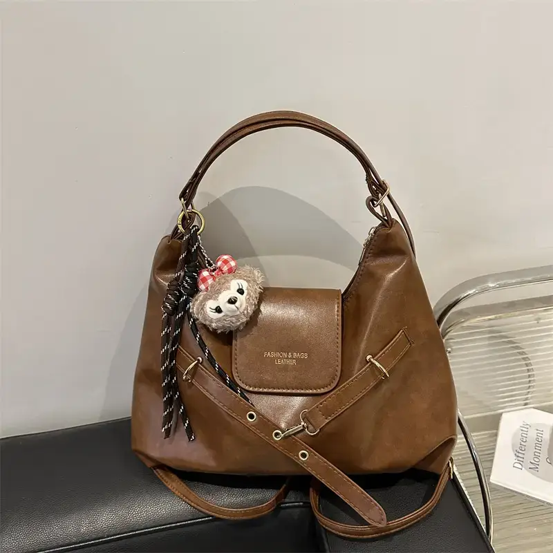 Brown Leather Women's Tote Bag with Metal Buckle - Image 9