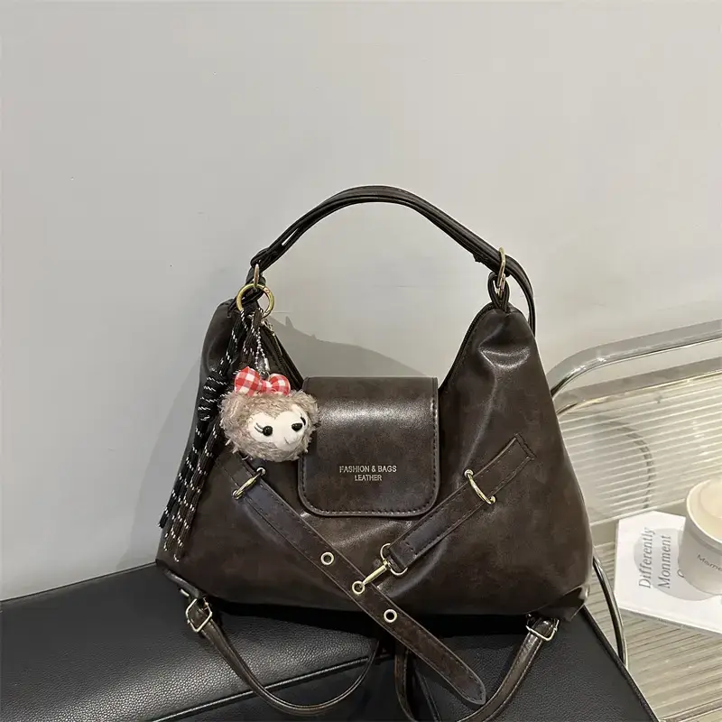 Brown Leather Women's Tote Bag with Metal Buckle - Image 10
