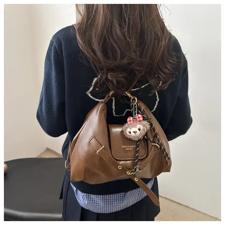 Brown Leather Women's Tote Bag with Metal Buckle — feature 10
