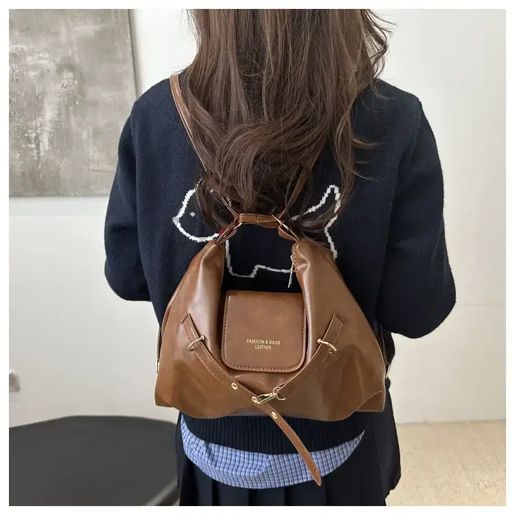 Brown Leather Women's Tote Bag with Metal Buckle — feature 11